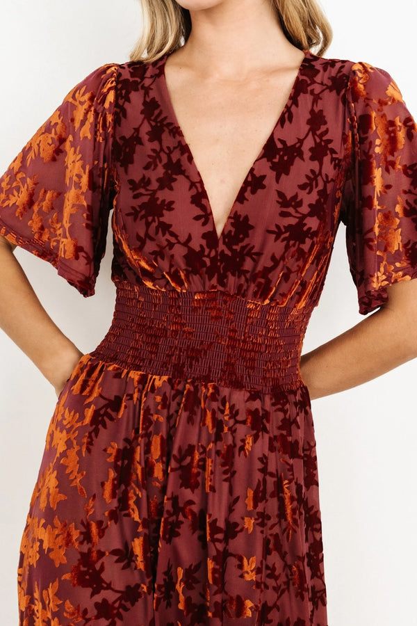Veronica Velvet Maxi Dress | Rust