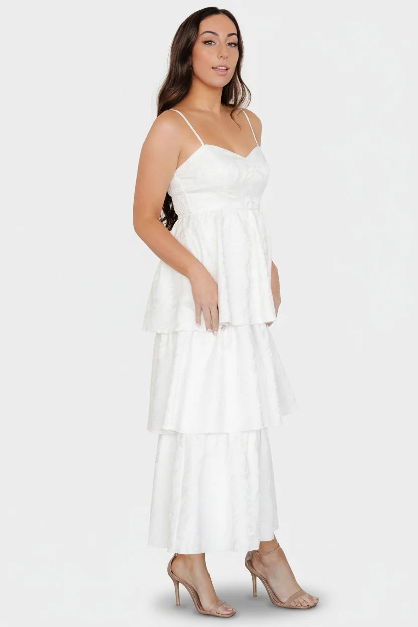Violetta Embossed Tiered Dress | Off White