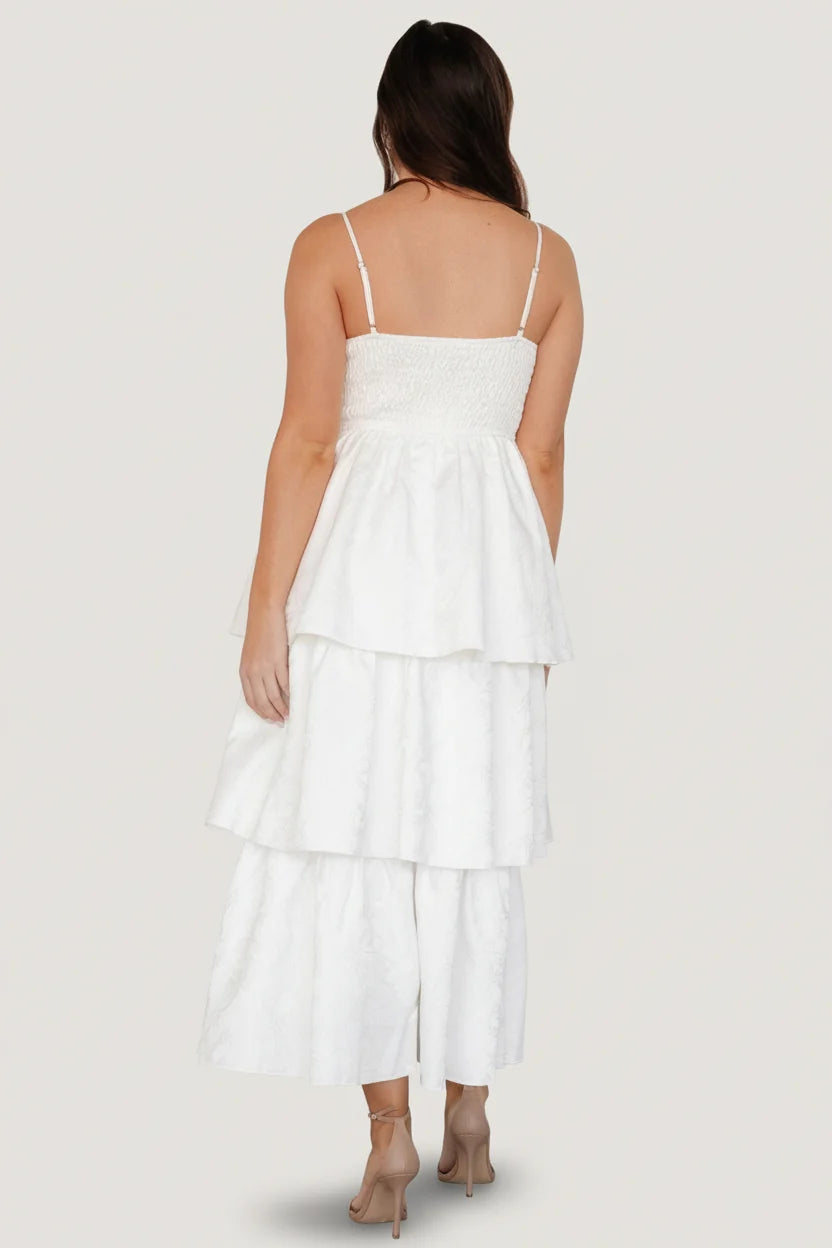 Violetta Embossed Tiered Dress | Off White