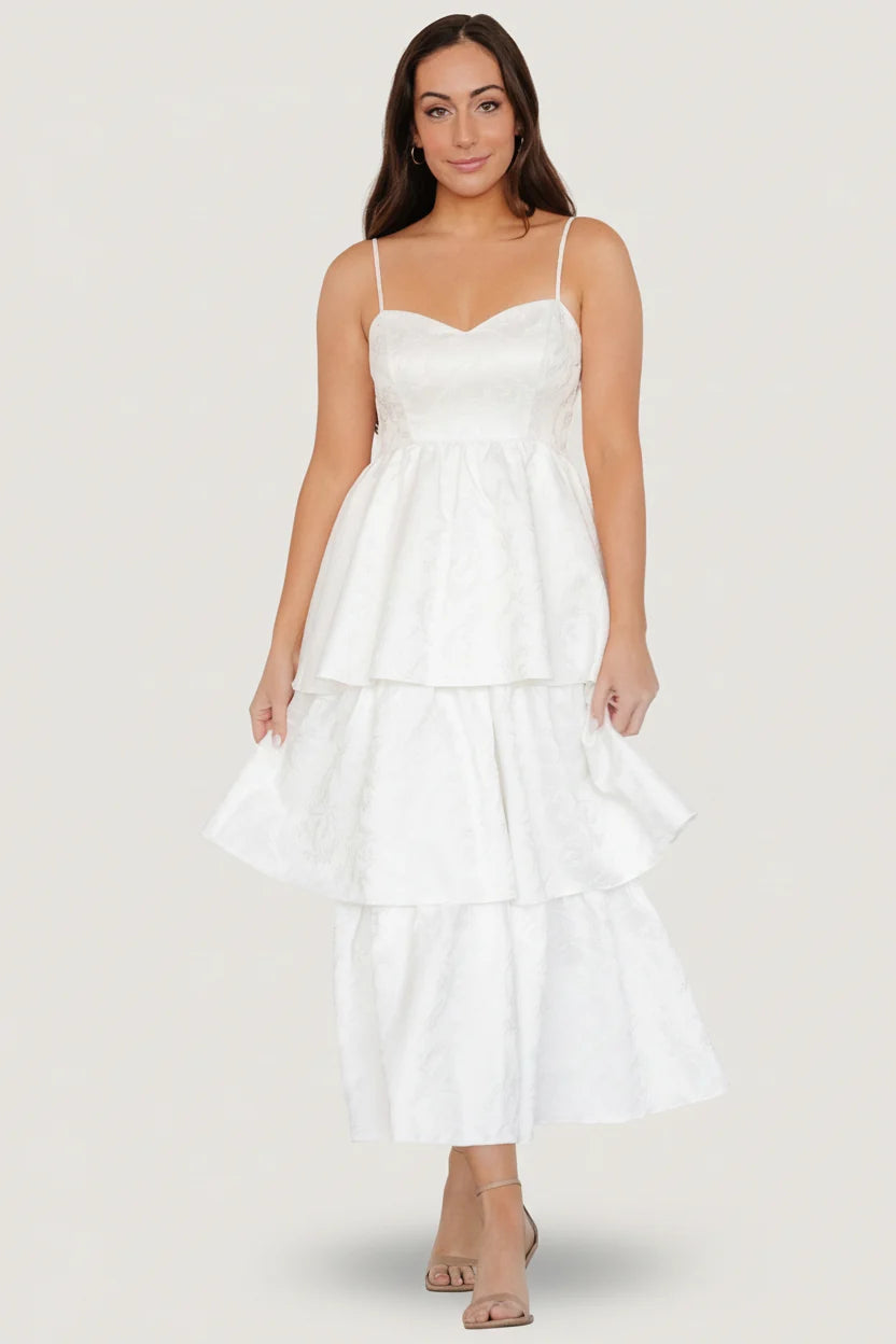 Violetta Embossed Tiered Dress | Off White Main image