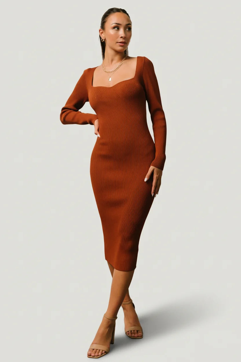 Waldorf Ribbed Midi Dress | Chestnut Secondary image