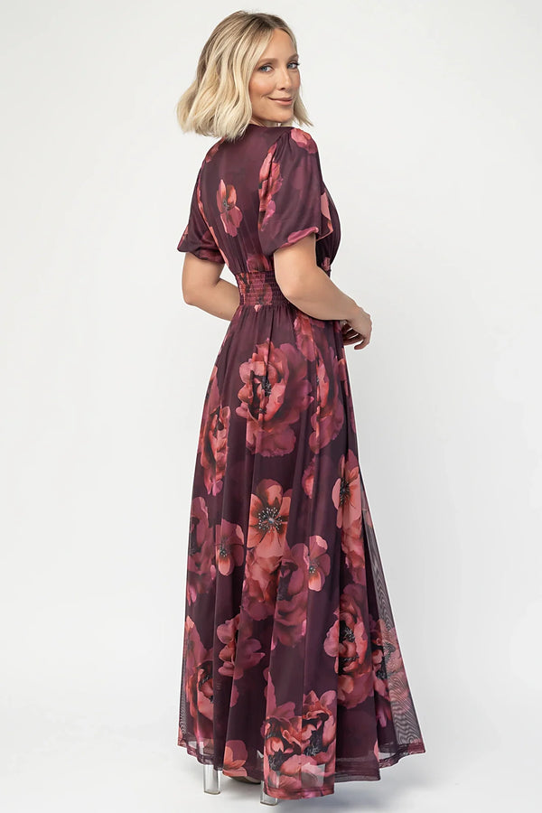 Whitney Mesh Maxi Dress | Deep Berry Floral