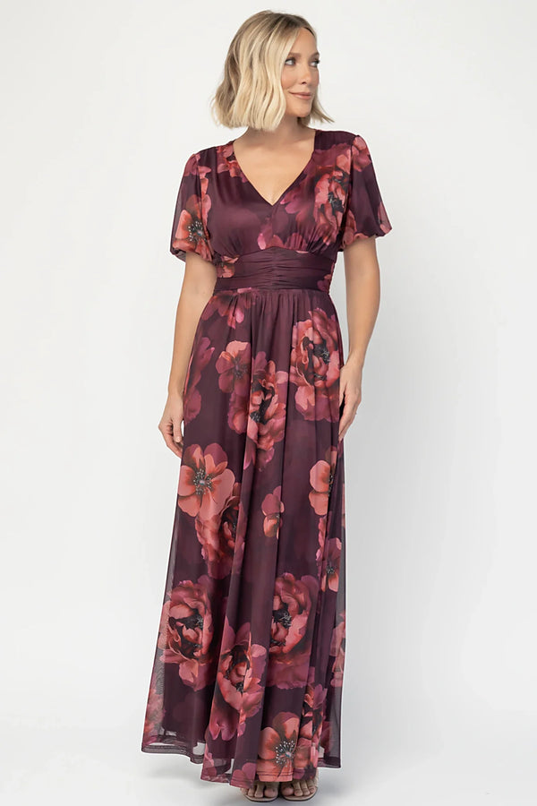 Whitney Mesh Maxi Dress | Deep Berry Floral