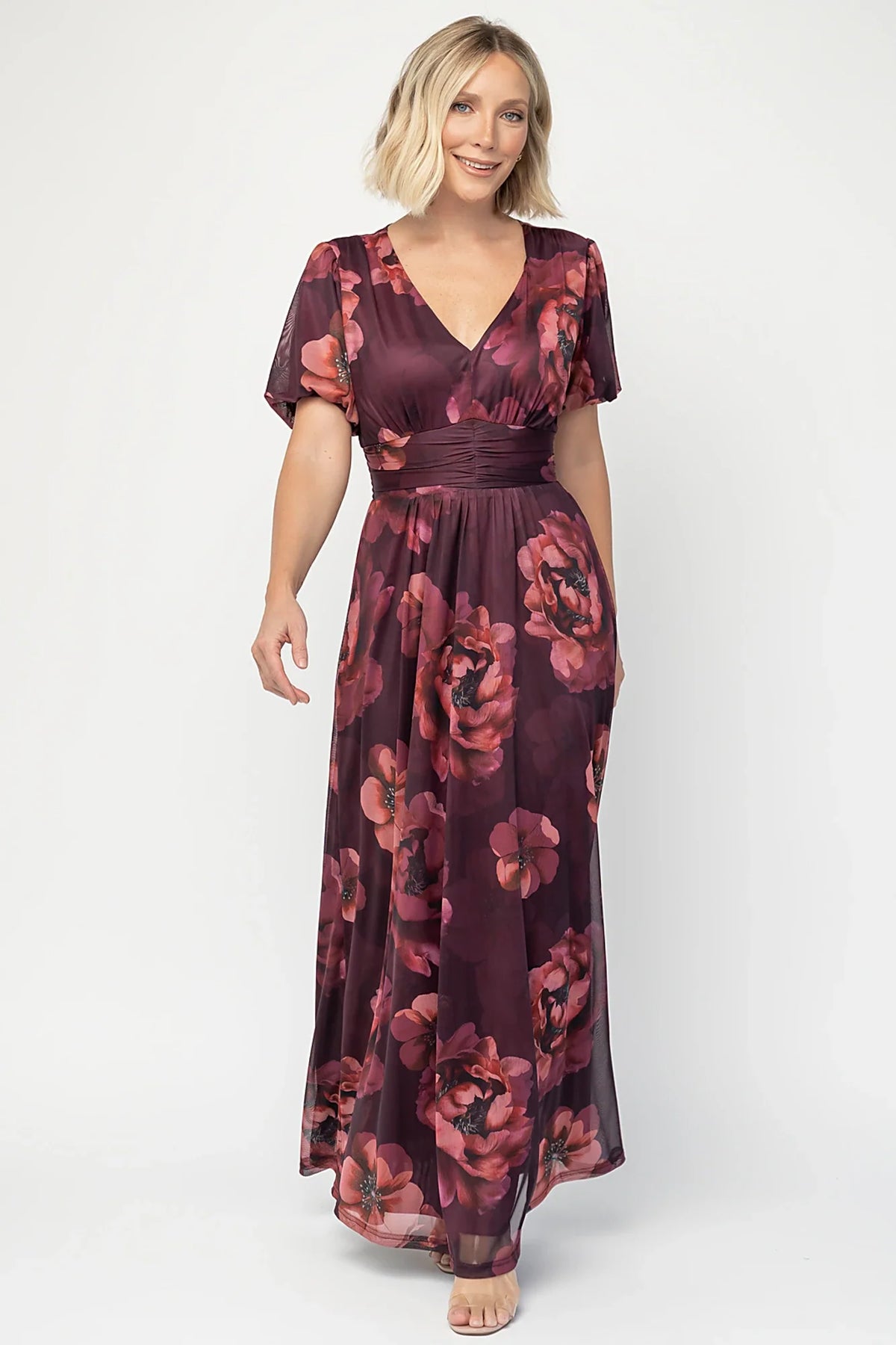 Whitney Mesh Maxi Dress | Deep Berry Floral Main image