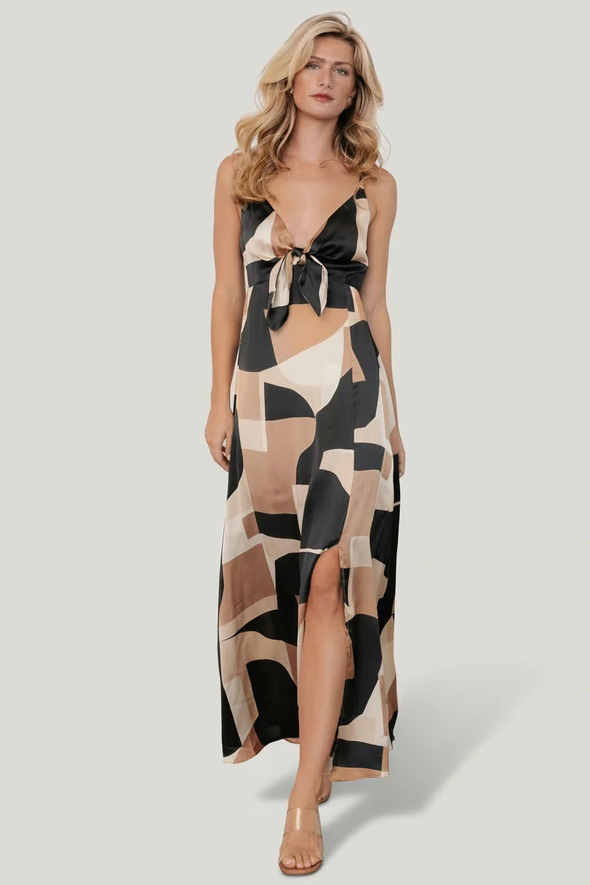 Xanthe Slip Dress | Midnight + Taupe Print Main image