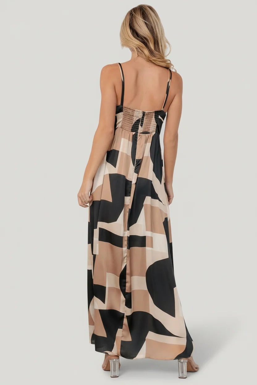 Xanthe Slip Dress | Midnight + Taupe Print