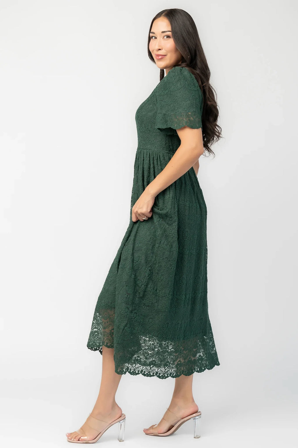 Yvaine Lace Midi Dress | Emerald