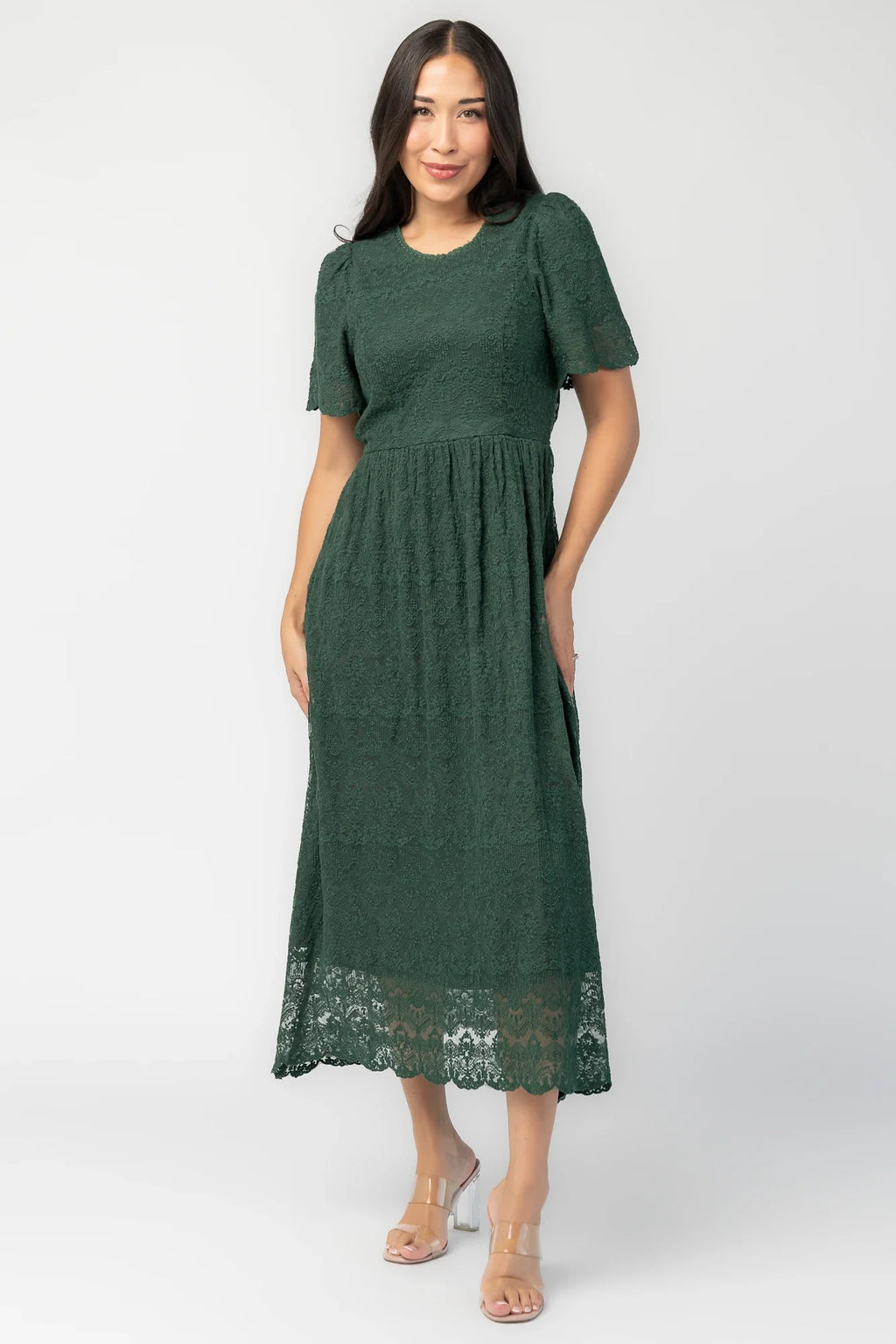 Yvaine Lace Midi Dress | Emerald