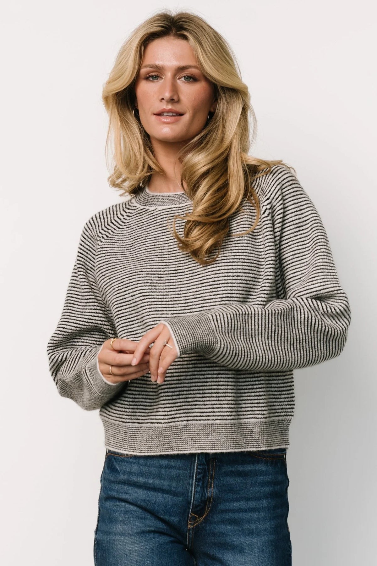 Zadie Striped Sweater | Ivory + Black Main image